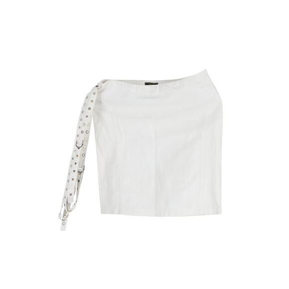 Versace Eyelet Detail Belted Mini Skirt in Ecru Cotton